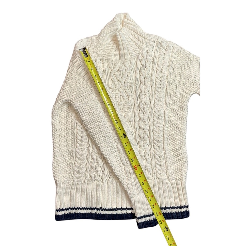 Vineyard Vines Cable Knit Turtleneck‎ Sweater Cream Navy Stripe XS - Picture 5 of 11